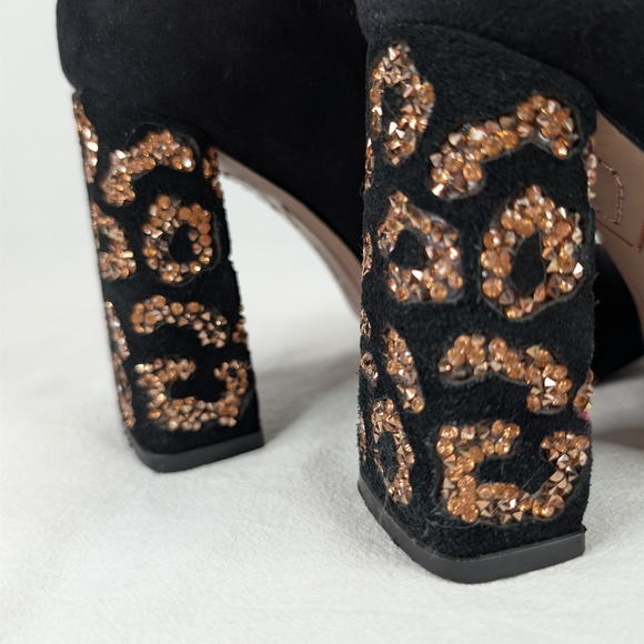 Sophia Webster Felicity Black Suede Leopard Crystal Heel Boots Size 36.5 Womens - Picture 7 of 12